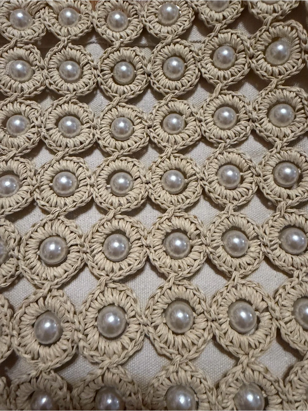 Haute Hippie Cream Crochet Tote with Pearl Accents